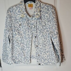 Ruby Rd. Light Blue and‎ White Floral Jean Jacket